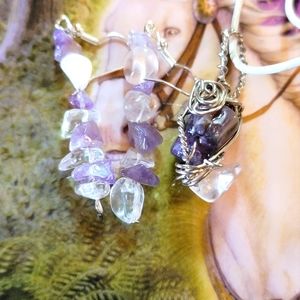 Amthest and clear quartz necklace and earrings set